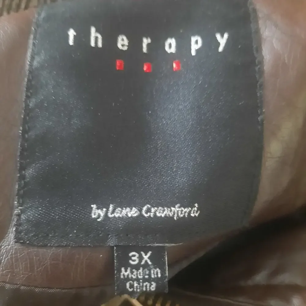 Therapy Womens Brown Faux Leather Bomber Jacket Ribbed Detail Size 3X